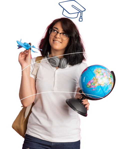 Student with globe